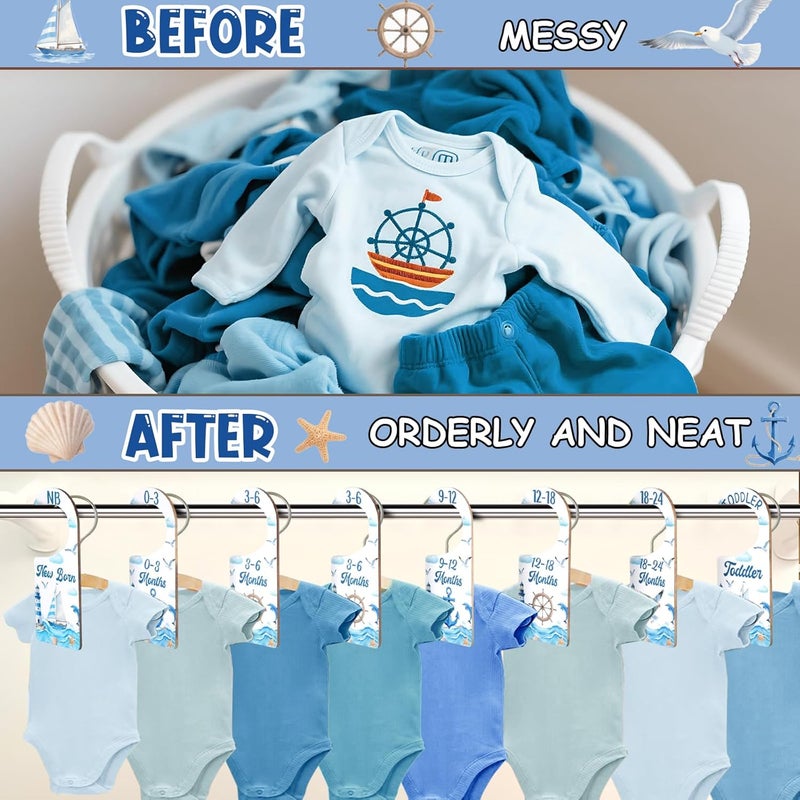 CORNER LACE Baby Closet Dividers 8PCS, Nautical Themed Wooden Double-Sided Clothes Size Hanger/Organizer from Newborn to Toddler for Nursery Decor Baby Shower Birthday Gender Reveal Party Gift - Image 3